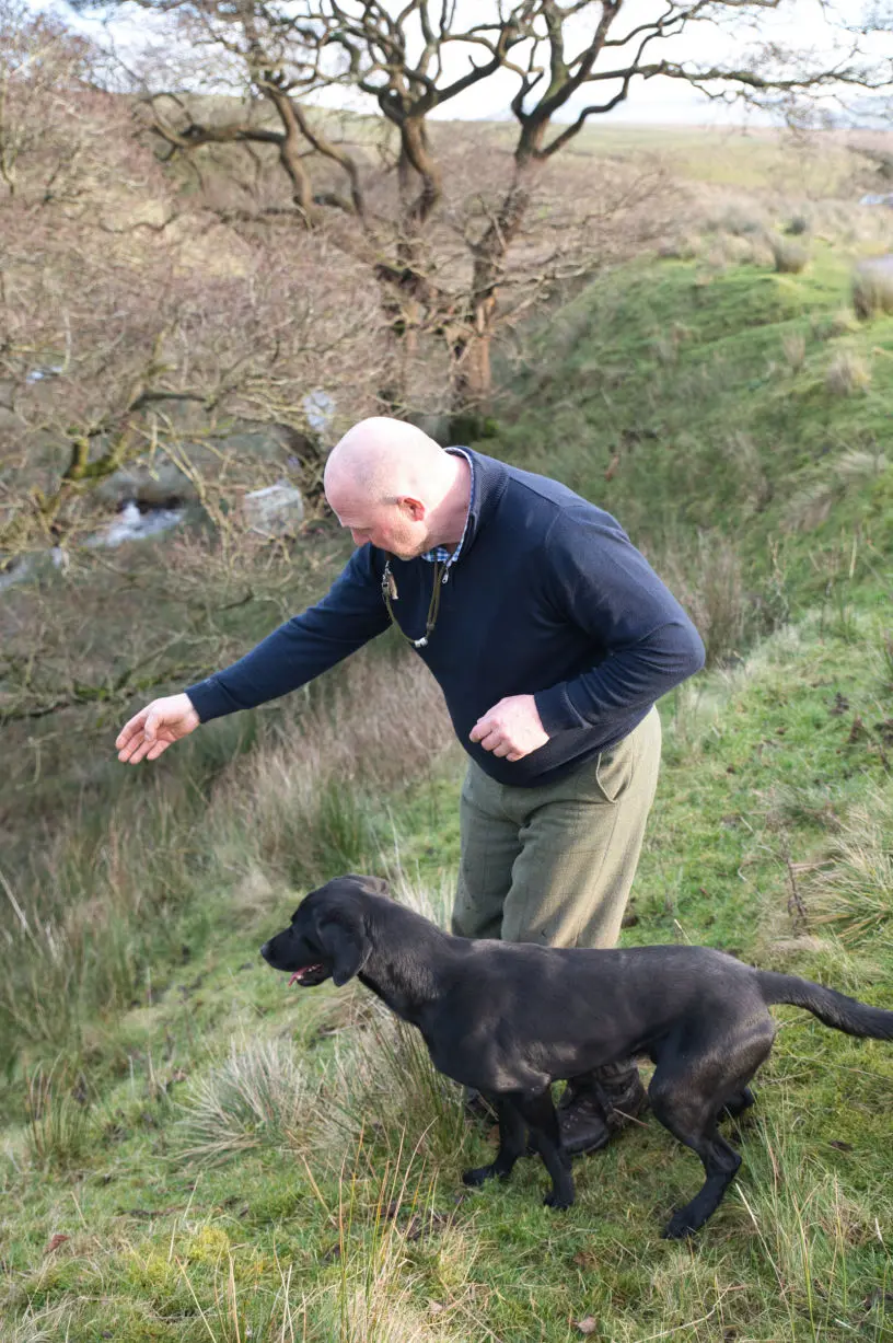 Man sending his dog for a retrieve 